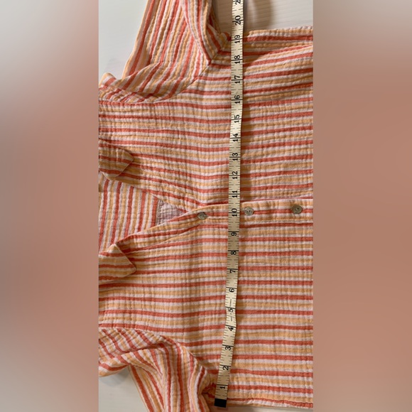 Soft Surroundings PETITE MEDIUM Escambia Gauze Shirt  Peach Orange White Stripe - Picture 8 of 14